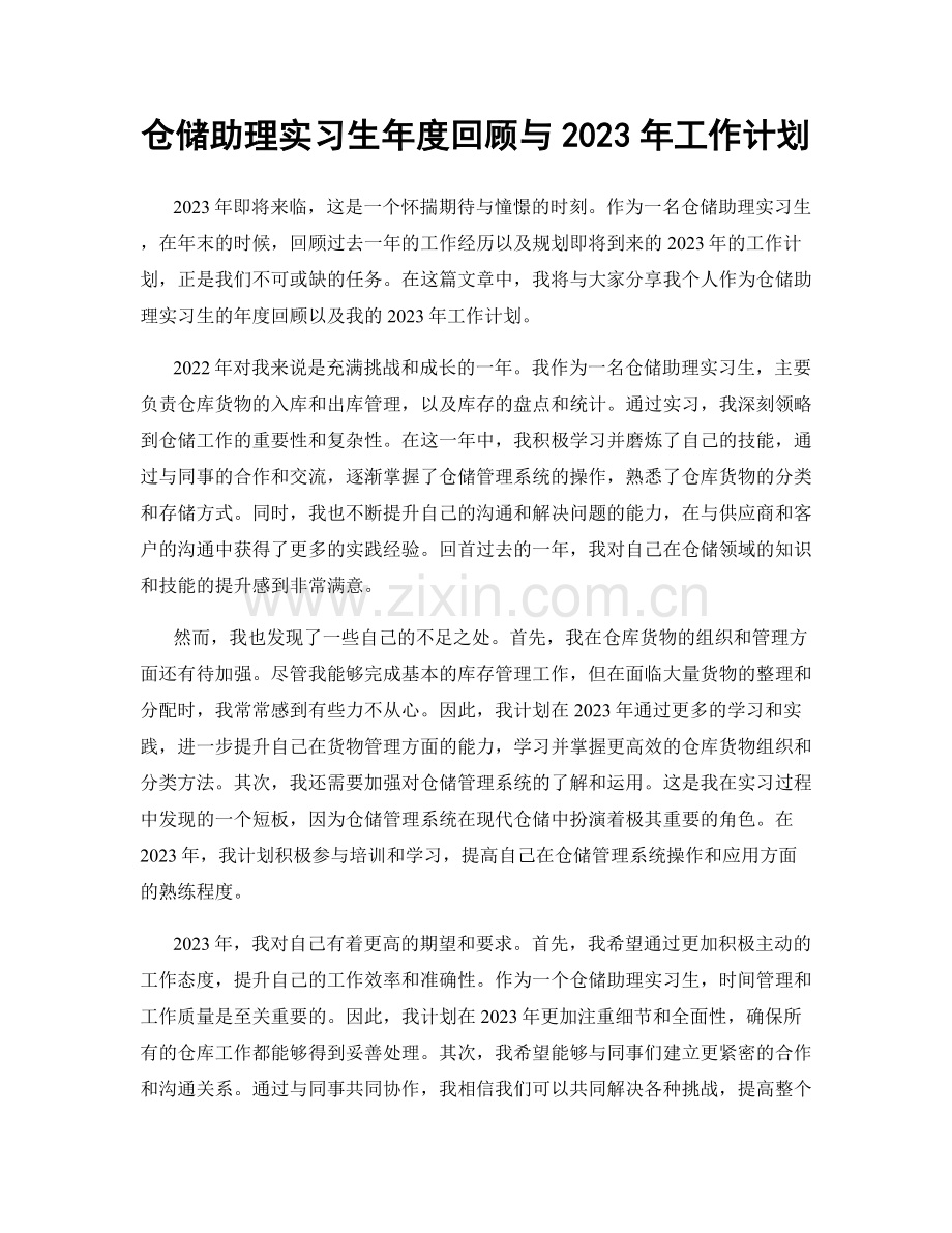 仓储助理实习生年度回顾与2023年工作计划.docx_第1页