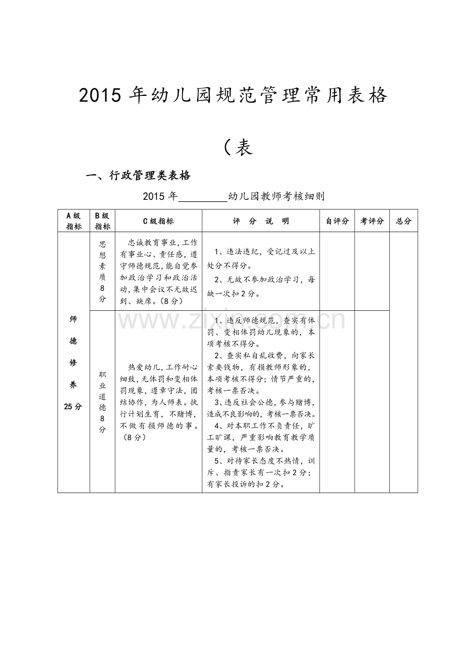 幼儿园规范管理常用表格.doc_第1页