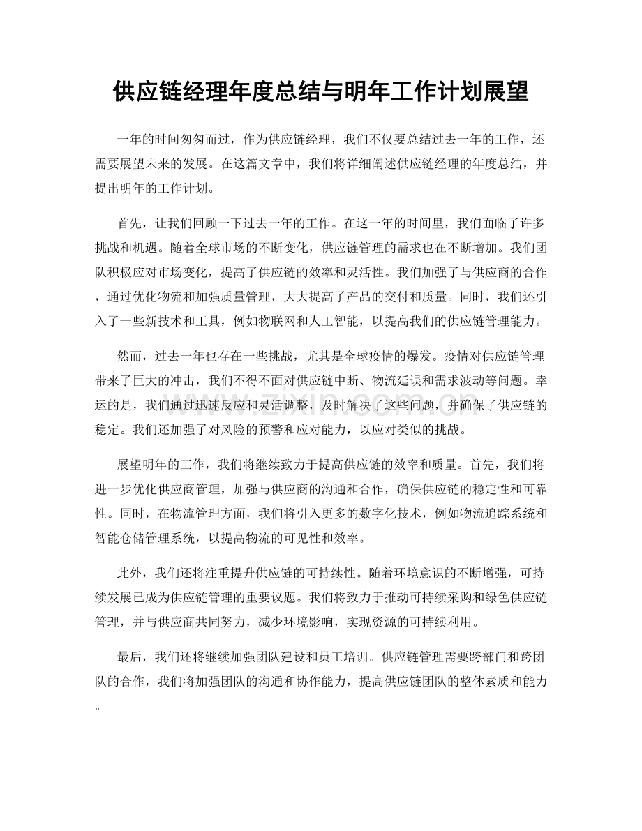 供应链经理年度总结与明年工作计划展望.docx_第1页