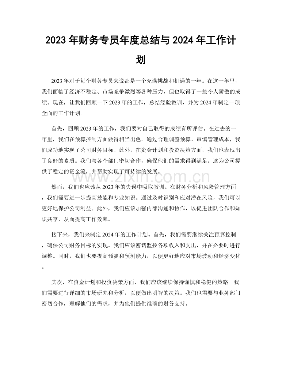 2023年财务专员年度总结与2024年工作计划.docx_第1页