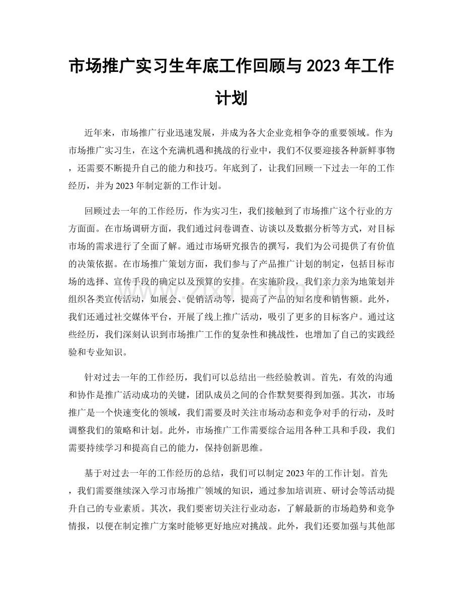 市场推广实习生年底工作回顾与2023年工作计划.docx_第1页