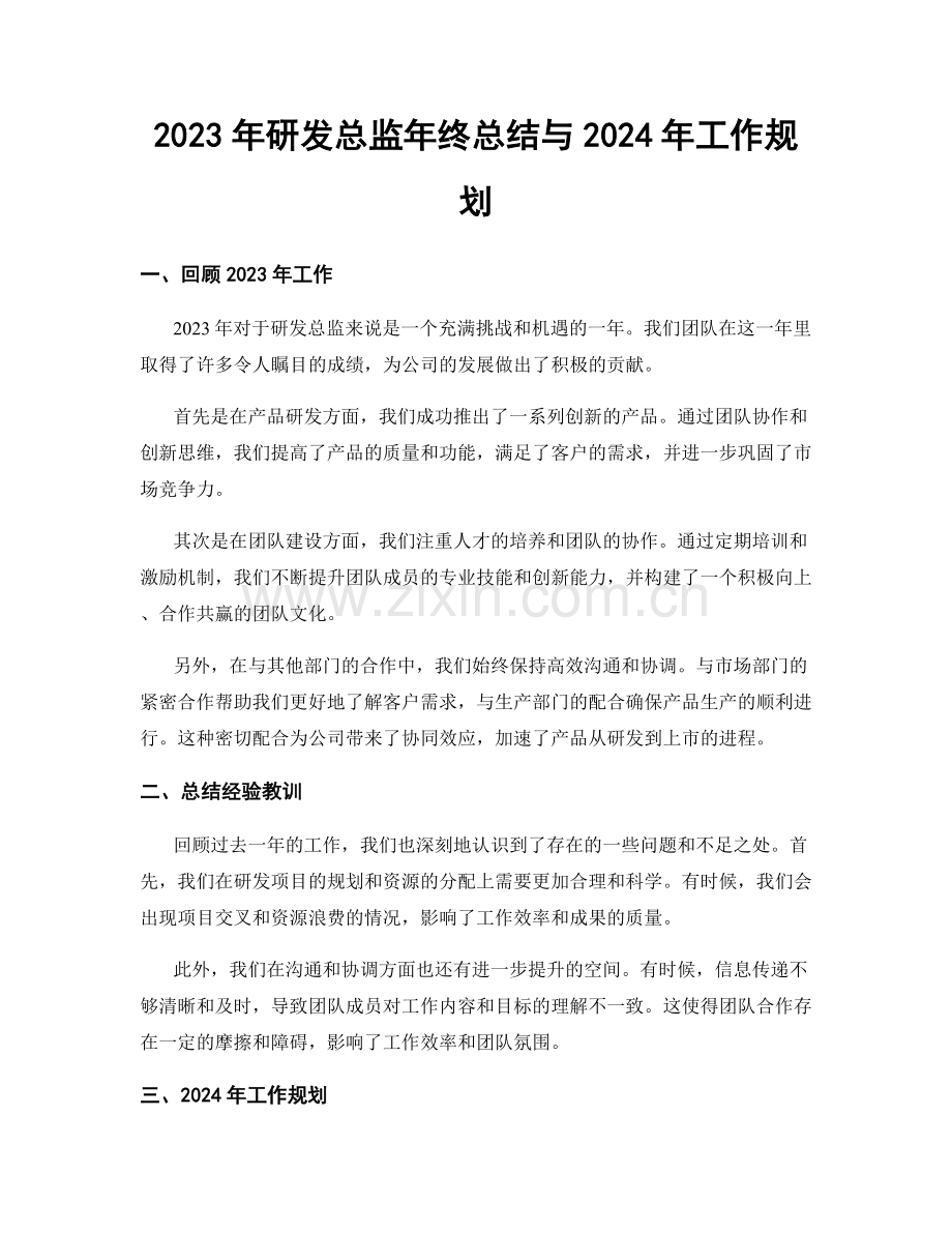 2023年研发总监年终总结与2024年工作规划.docx_第1页