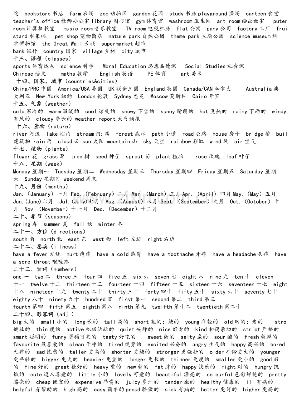 小学三年级到六年级的英语单词分类表.doc_第2页