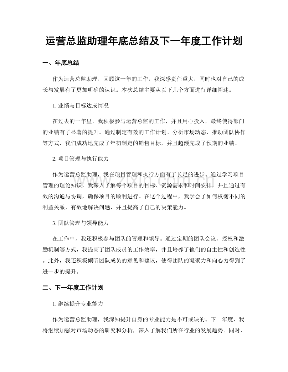 运营总监助理年底总结及下一年度工作计划.docx_第1页