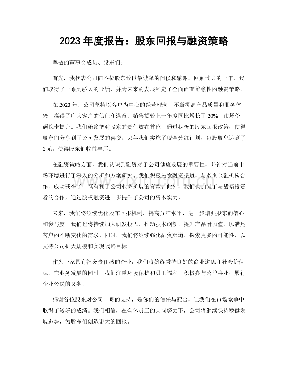 2023年度报告：股东回报与融资策略.docx_第1页