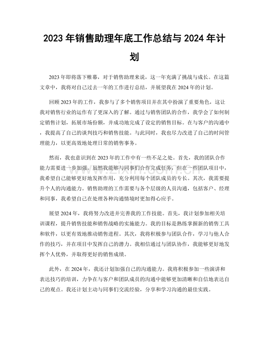 2023年销售助理年底工作总结与2024年计划.docx_第1页