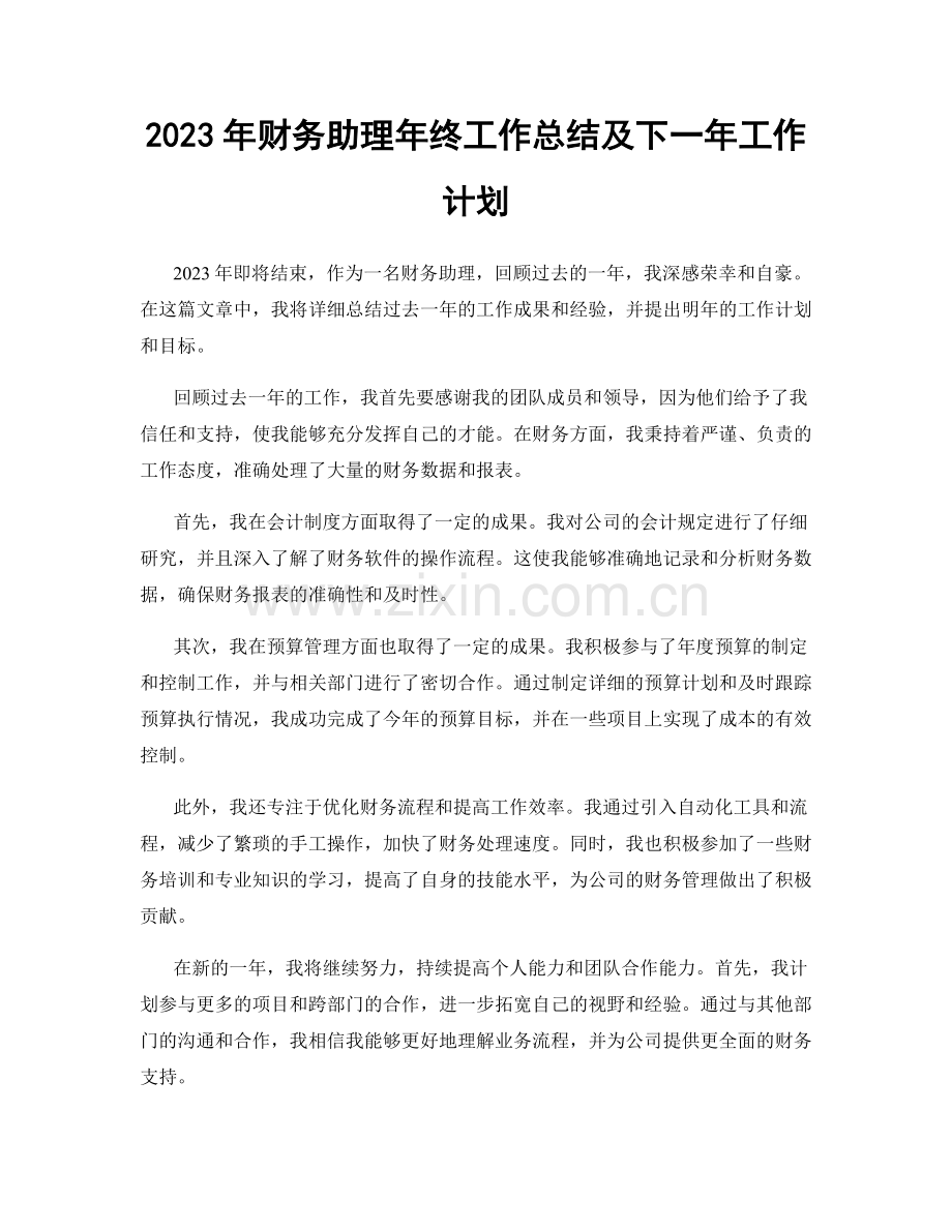 2023年财务助理年终工作总结及下一年工作计划.docx_第1页