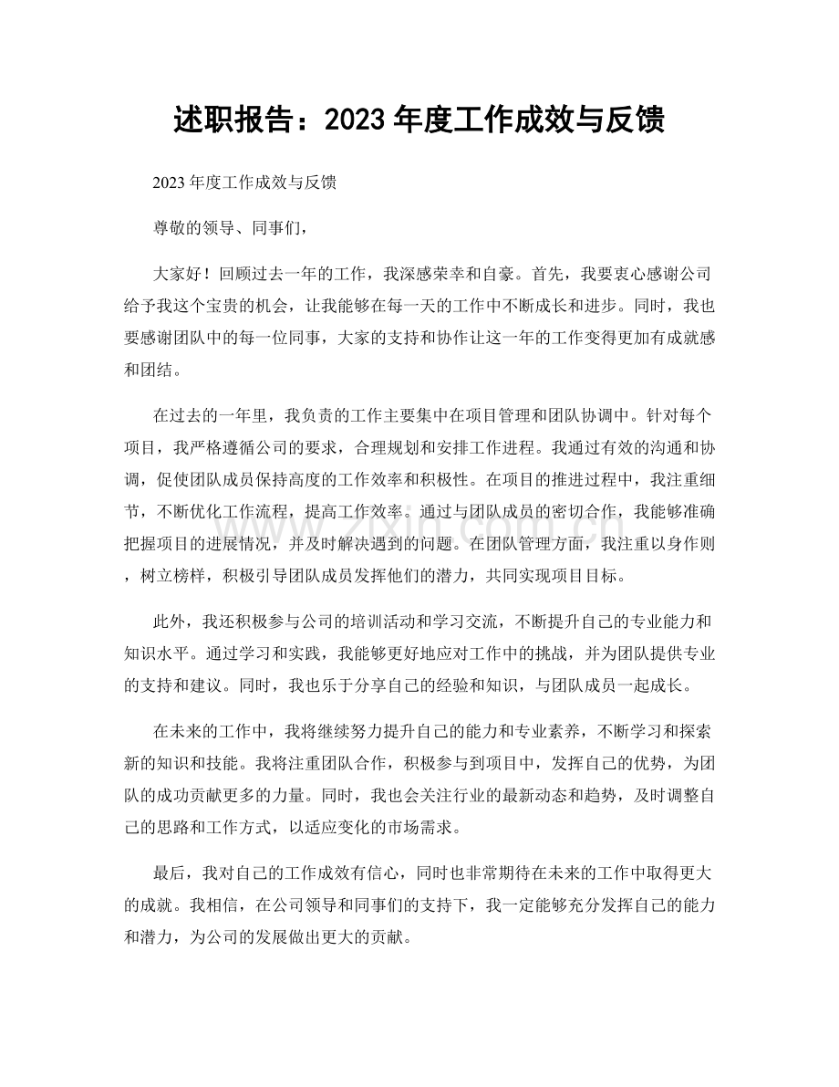 述职报告：2023年度工作成效与反馈.docx_第1页