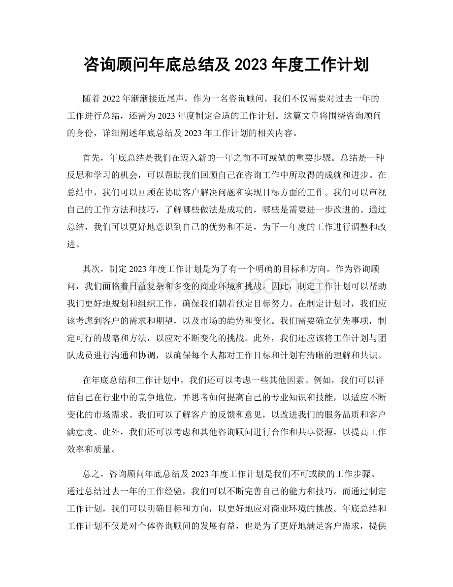 咨询顾问年底总结及2023年度工作计划.docx_第1页