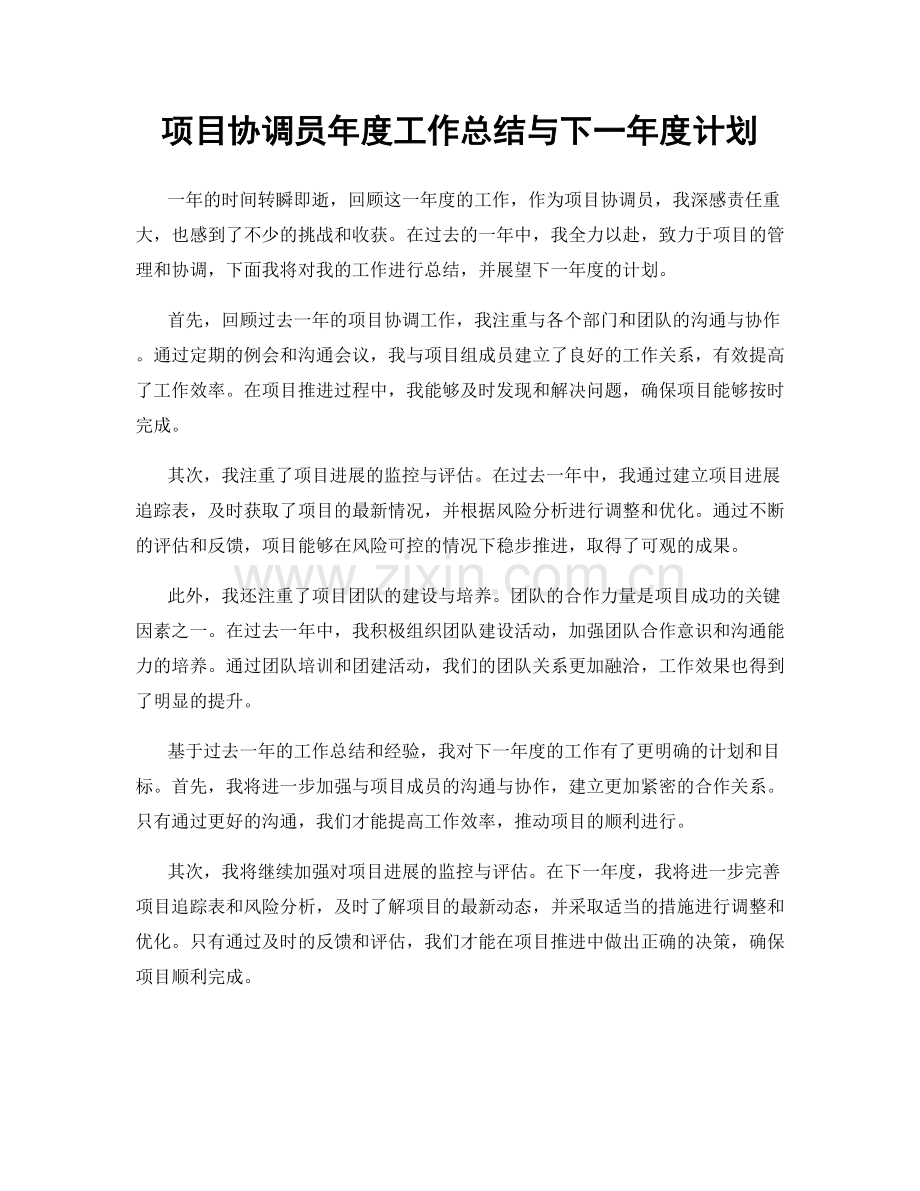 项目协调员年度工作总结与下一年度计划.docx_第1页