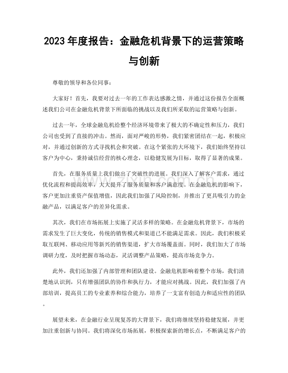 2023年度报告：金融危机背景下的运营策略与创新.docx_第1页