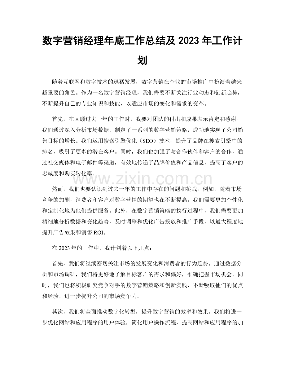 数字营销经理年底工作总结及2023年工作计划.docx_第1页