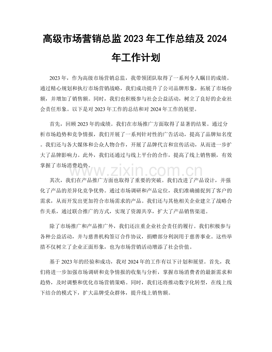 高级市场营销总监2023年工作总结及2024年工作计划.docx_第1页