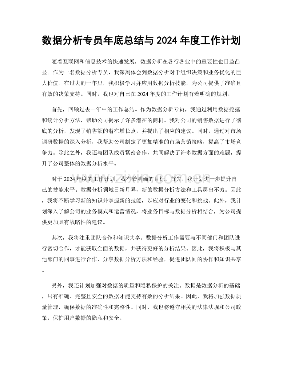 数据分析专员年底总结与2024年度工作计划.docx_第1页