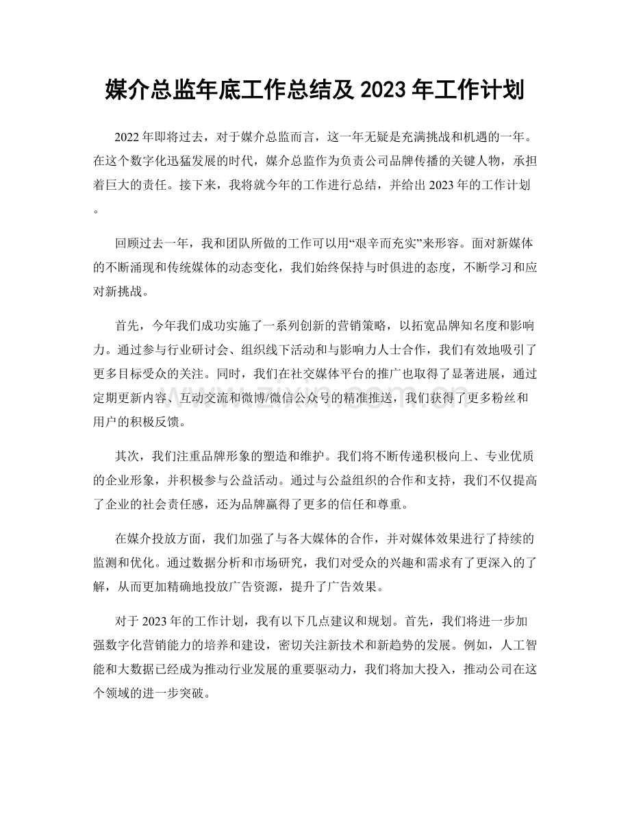 媒介总监年底工作总结及2023年工作计划.docx_第1页