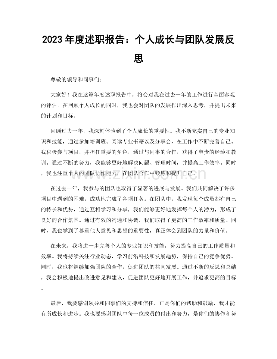 2023年度述职报告：个人成长与团队发展反思.docx_第1页