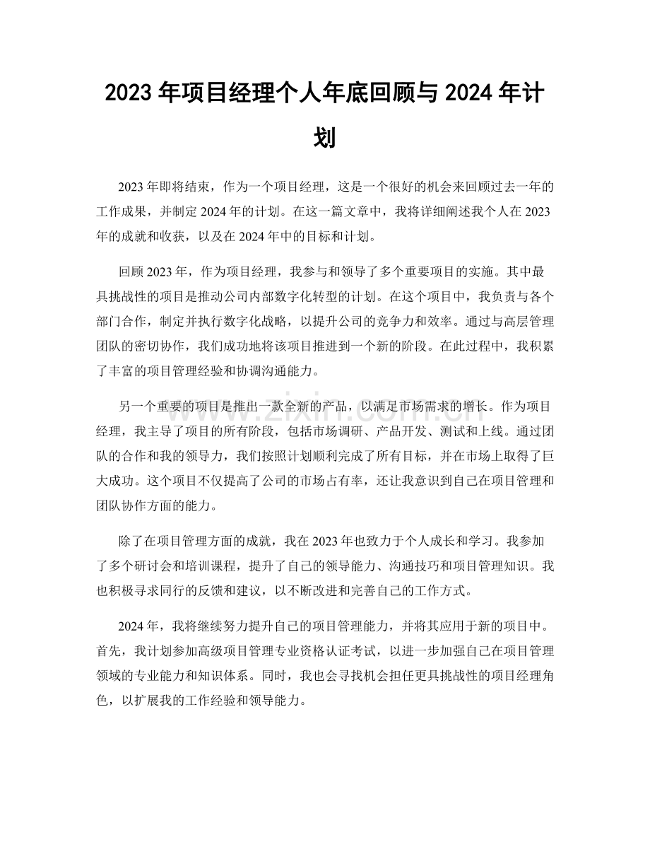 2023年项目经理个人年底回顾与2024年计划.docx_第1页