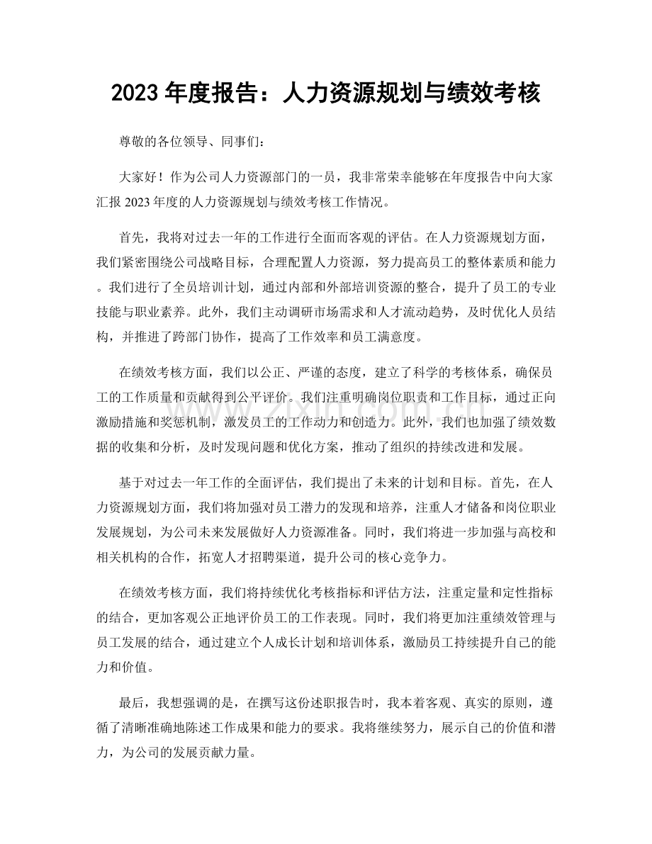 2023年度报告：人力资源规划与绩效考核.docx_第1页