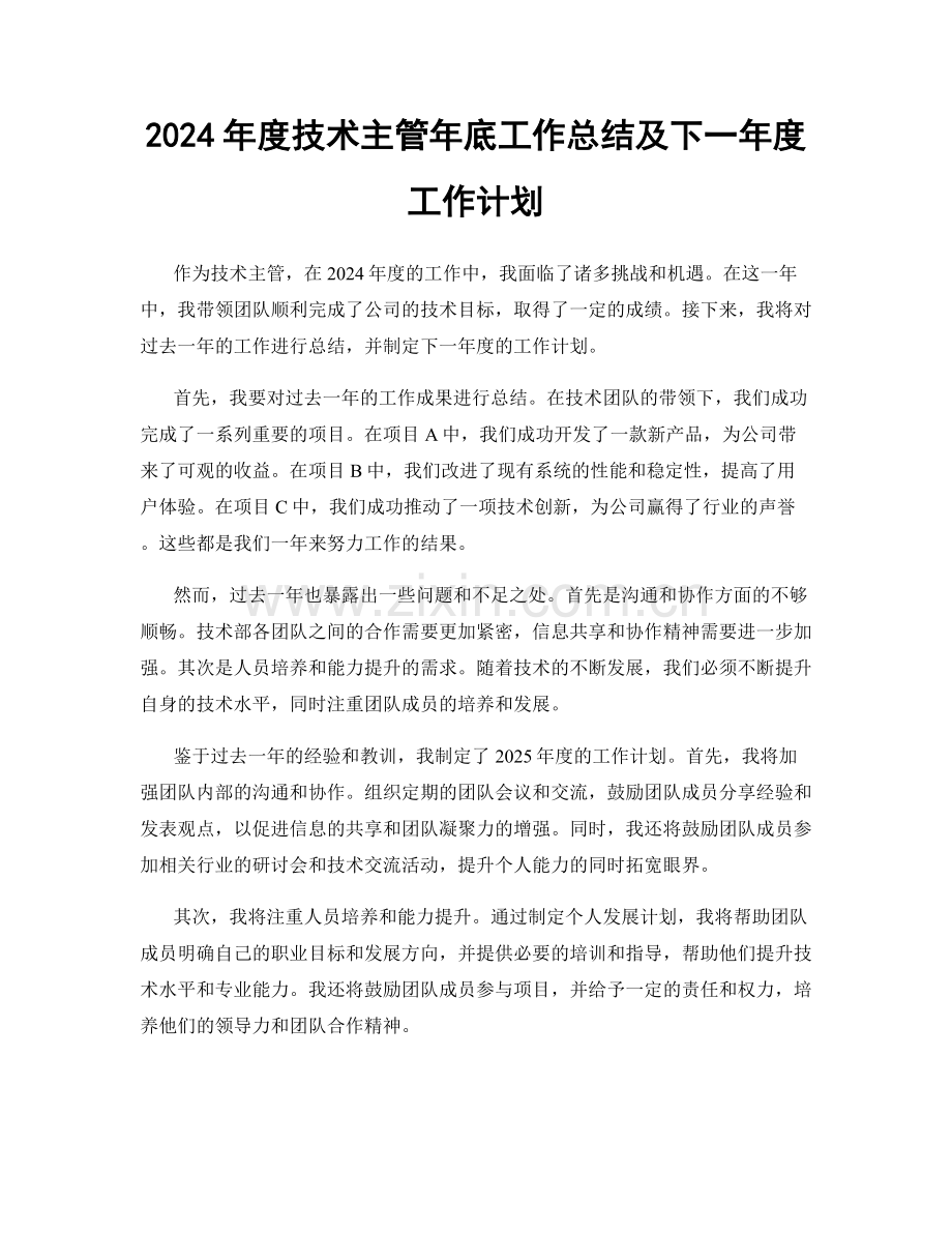 2024年度技术主管年底工作总结及下一年度工作计划.docx_第1页