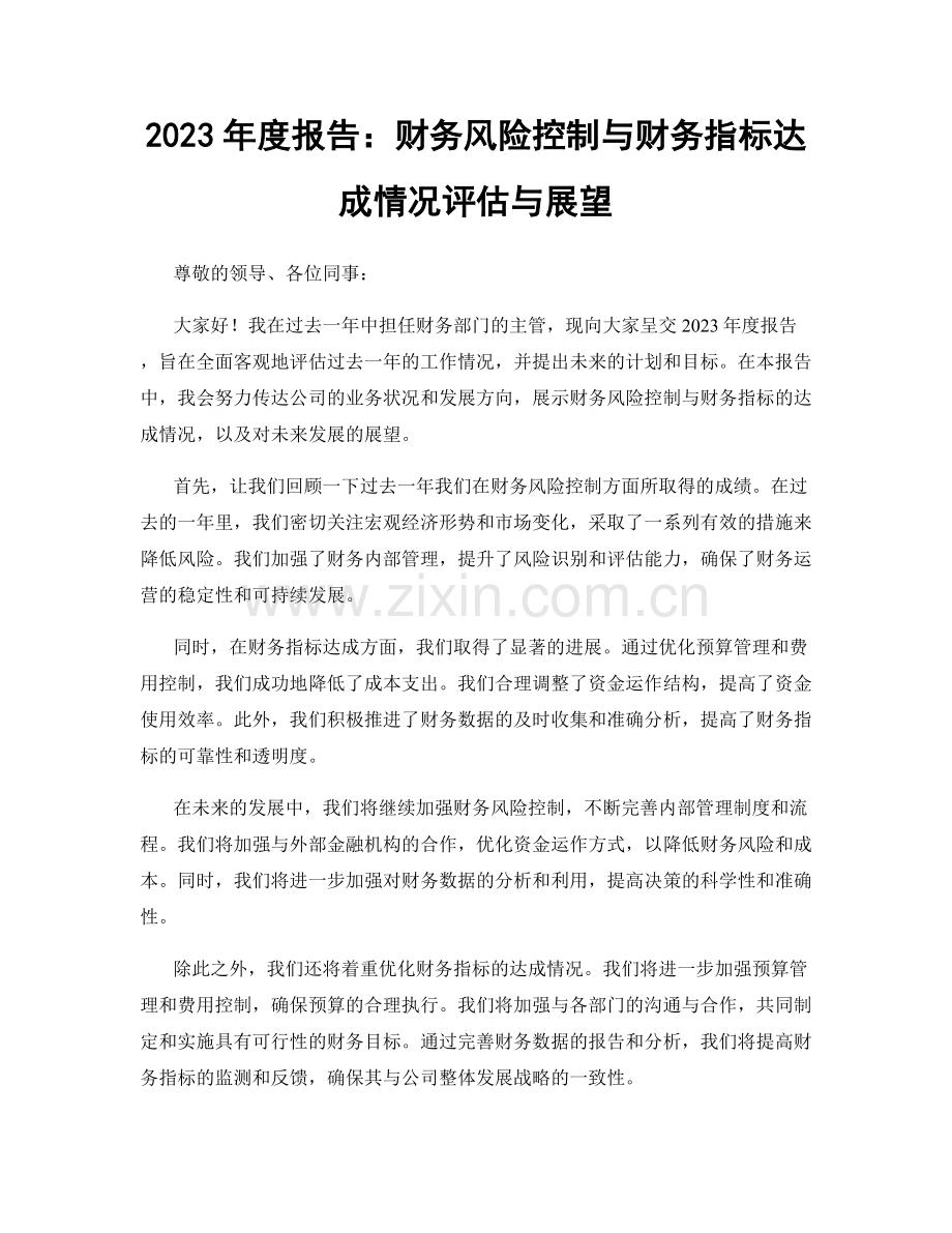 2023年度报告：财务风险控制与财务指标达成情况评估与展望.docx_第1页