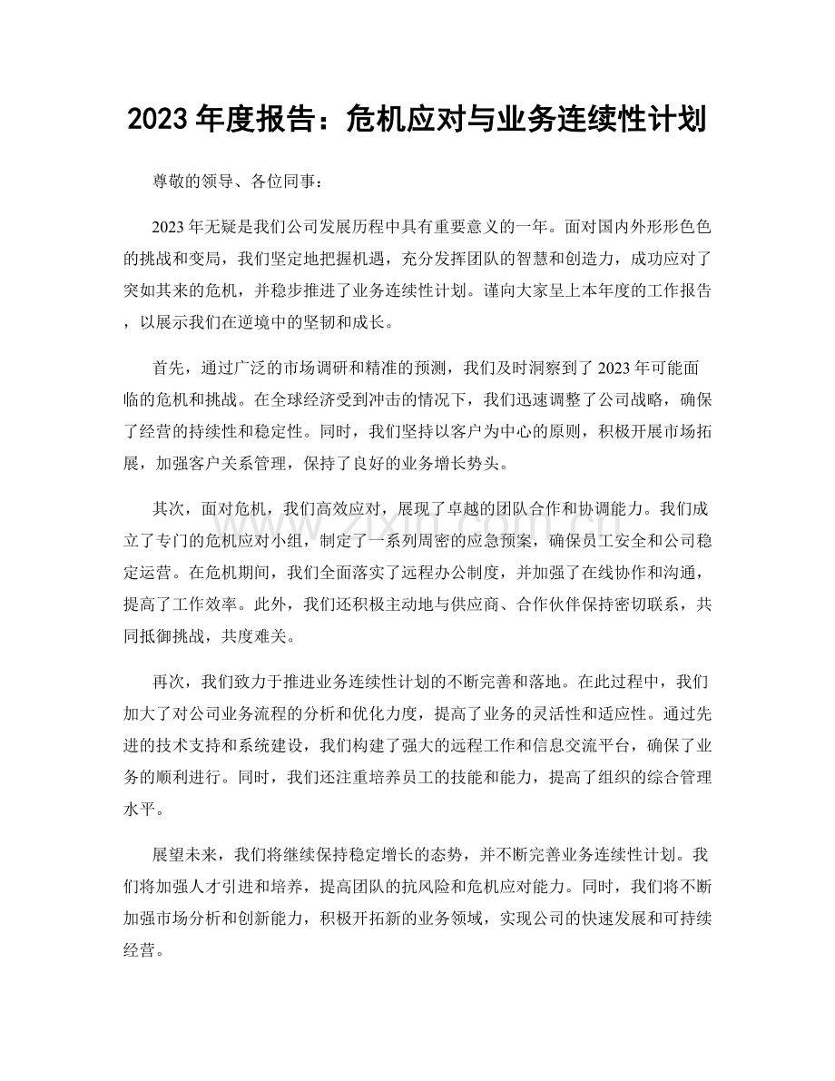 2023年度报告：危机应对与业务连续性计划.docx_第1页