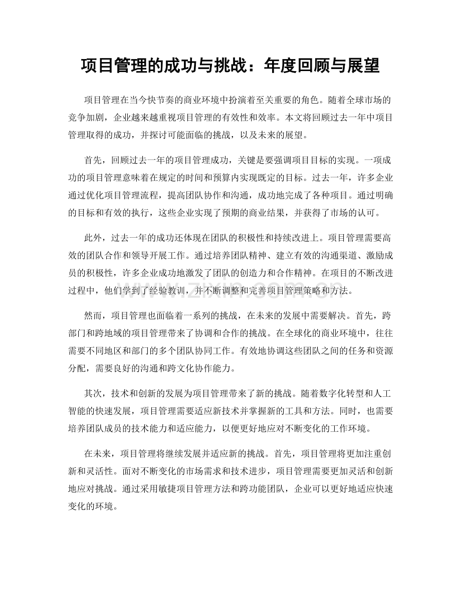 项目管理的成功与挑战：年度回顾与展望.docx_第1页