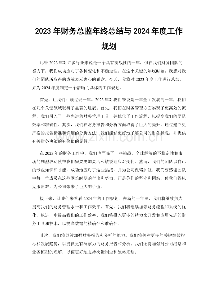 2023年财务总监年终总结与2024年度工作规划.docx_第1页