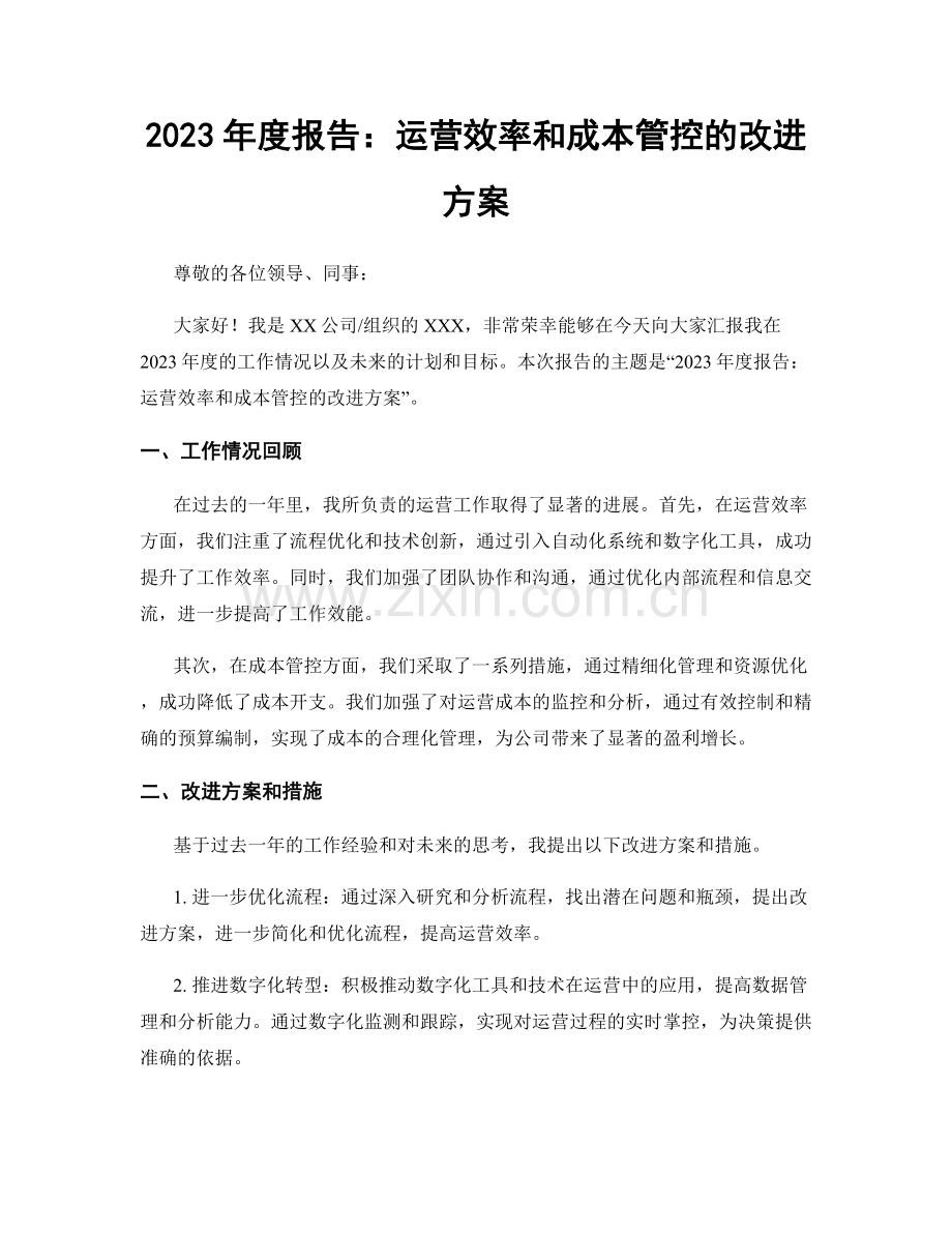 2023年度报告：运营效率和成本管控的改进方案.docx_第1页