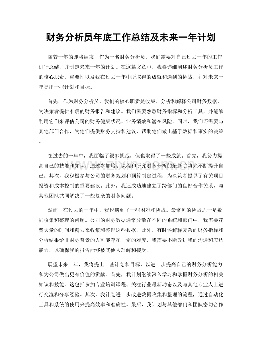 财务分析员年底工作总结及未来一年计划.docx_第1页