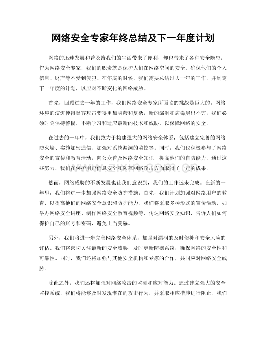 网络安全专家年终总结及下一年度计划.docx_第1页