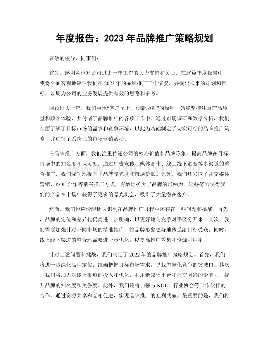 年度报告：2023年品牌推广策略规划.docx_第1页