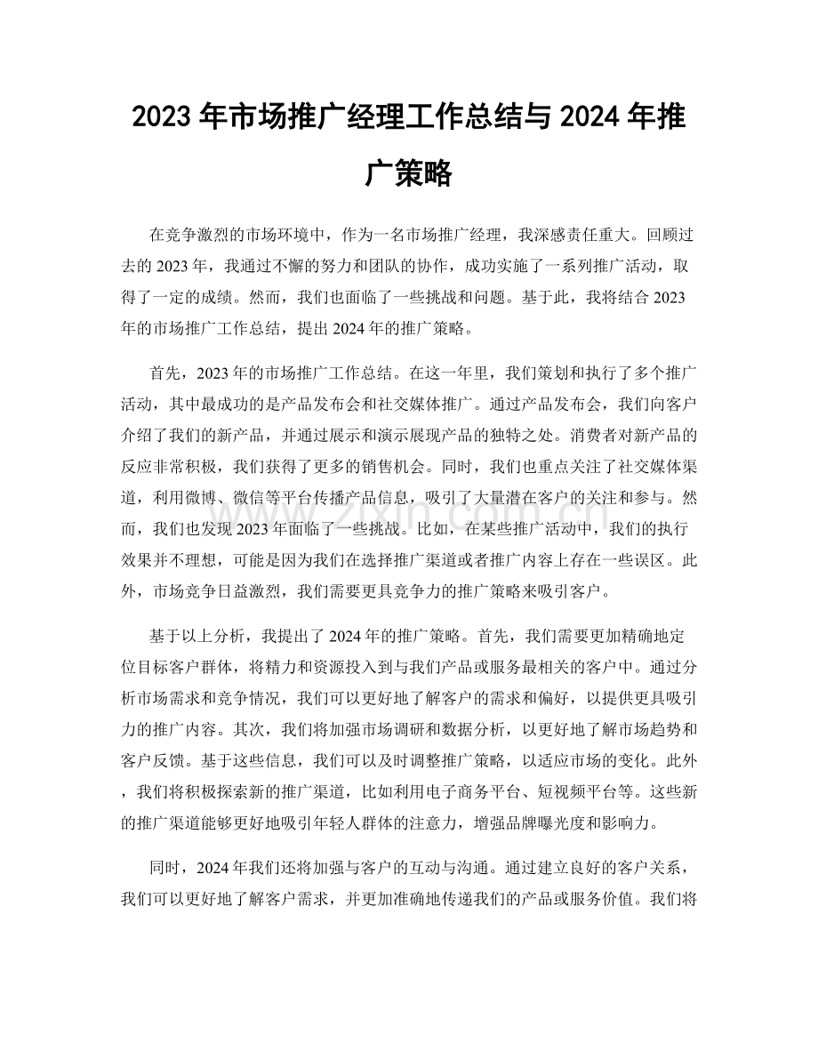 2023年市场推广经理工作总结与2024年推广策略.docx_第1页