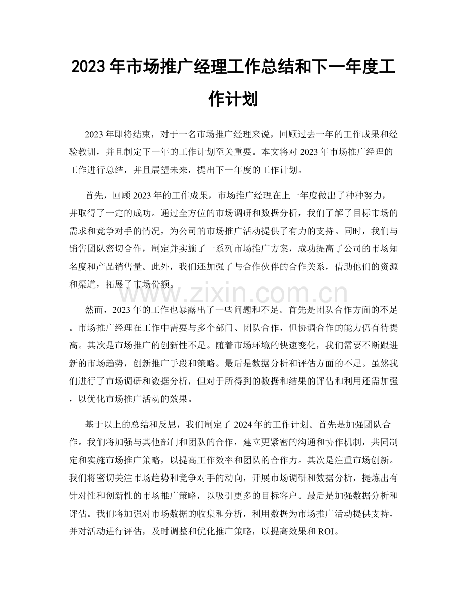 2023年市场推广经理工作总结和下一年度工作计划.docx_第1页