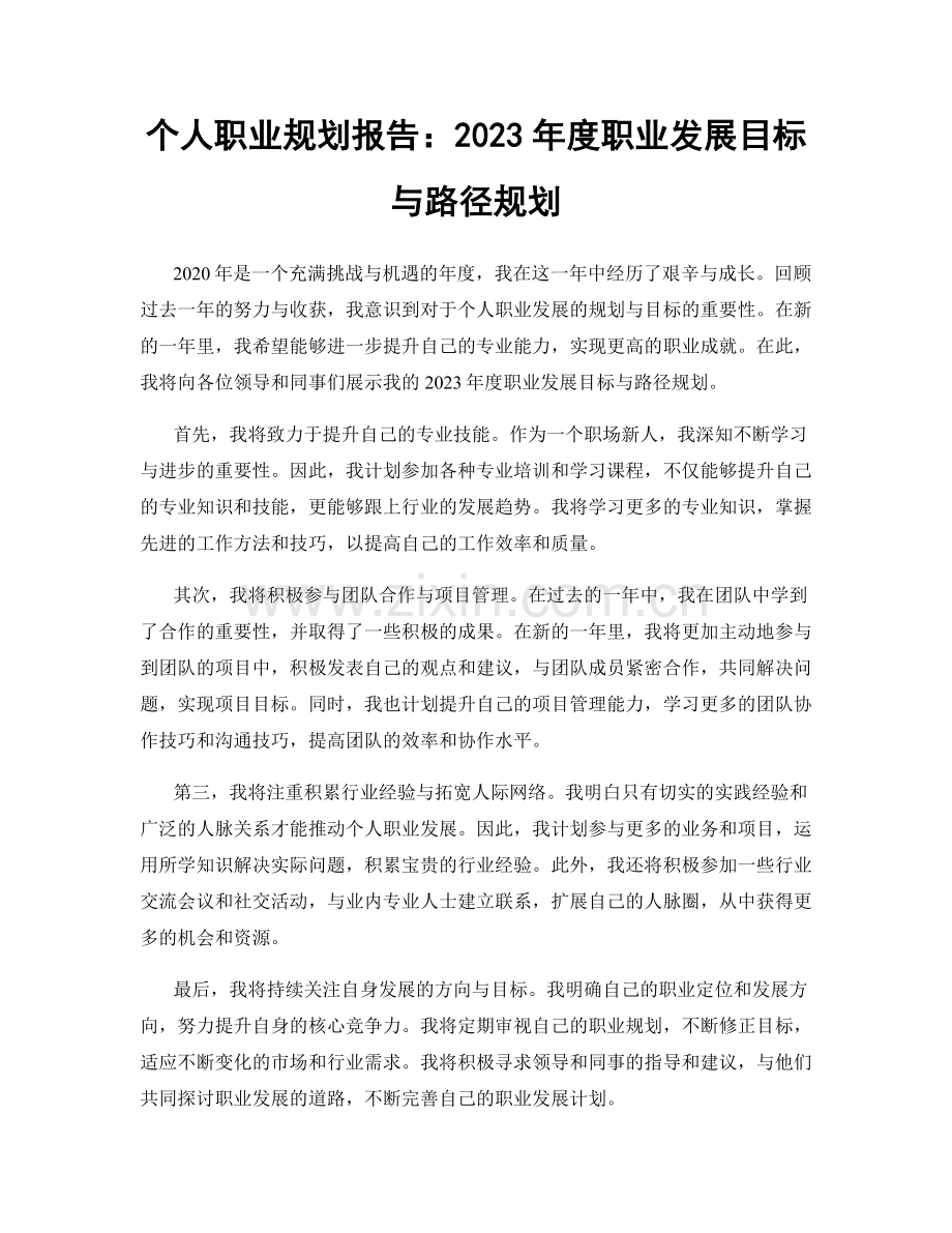 个人职业规划报告：2023年度职业发展目标与路径规划.docx_第1页