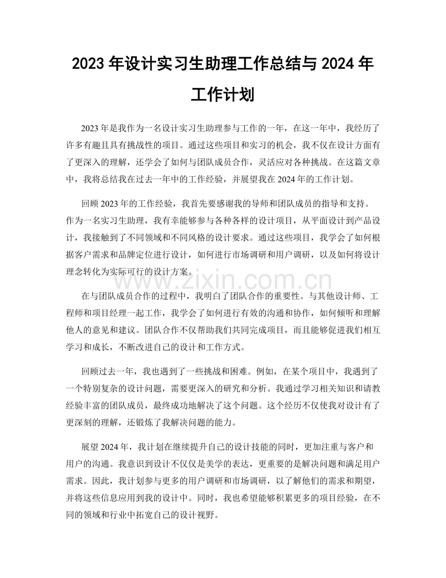 2023年设计实习生助理工作总结与2024年工作计划.docx_第1页