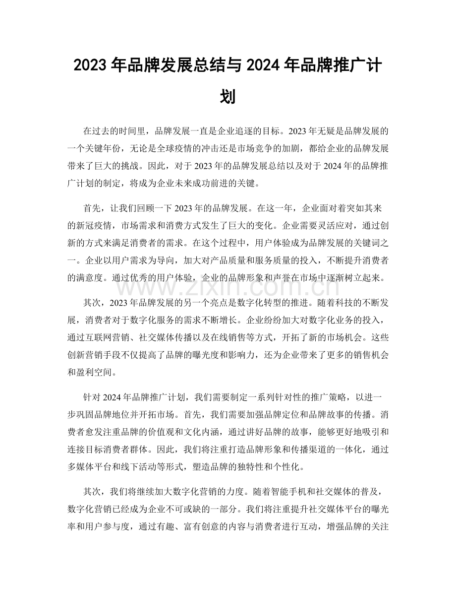 2023年品牌发展总结与2024年品牌推广计划.docx_第1页