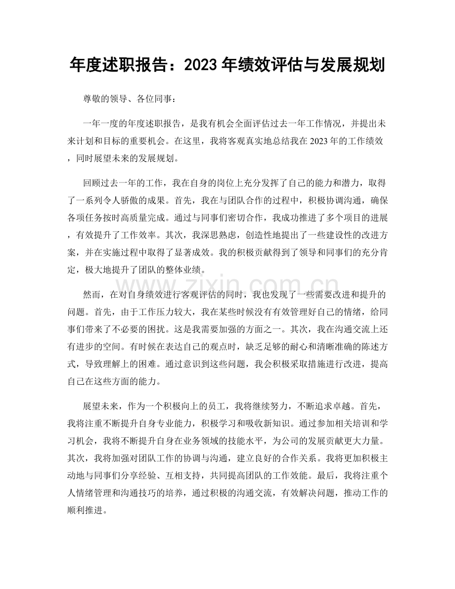 年度述职报告：2023年绩效评估与发展规划.docx_第1页