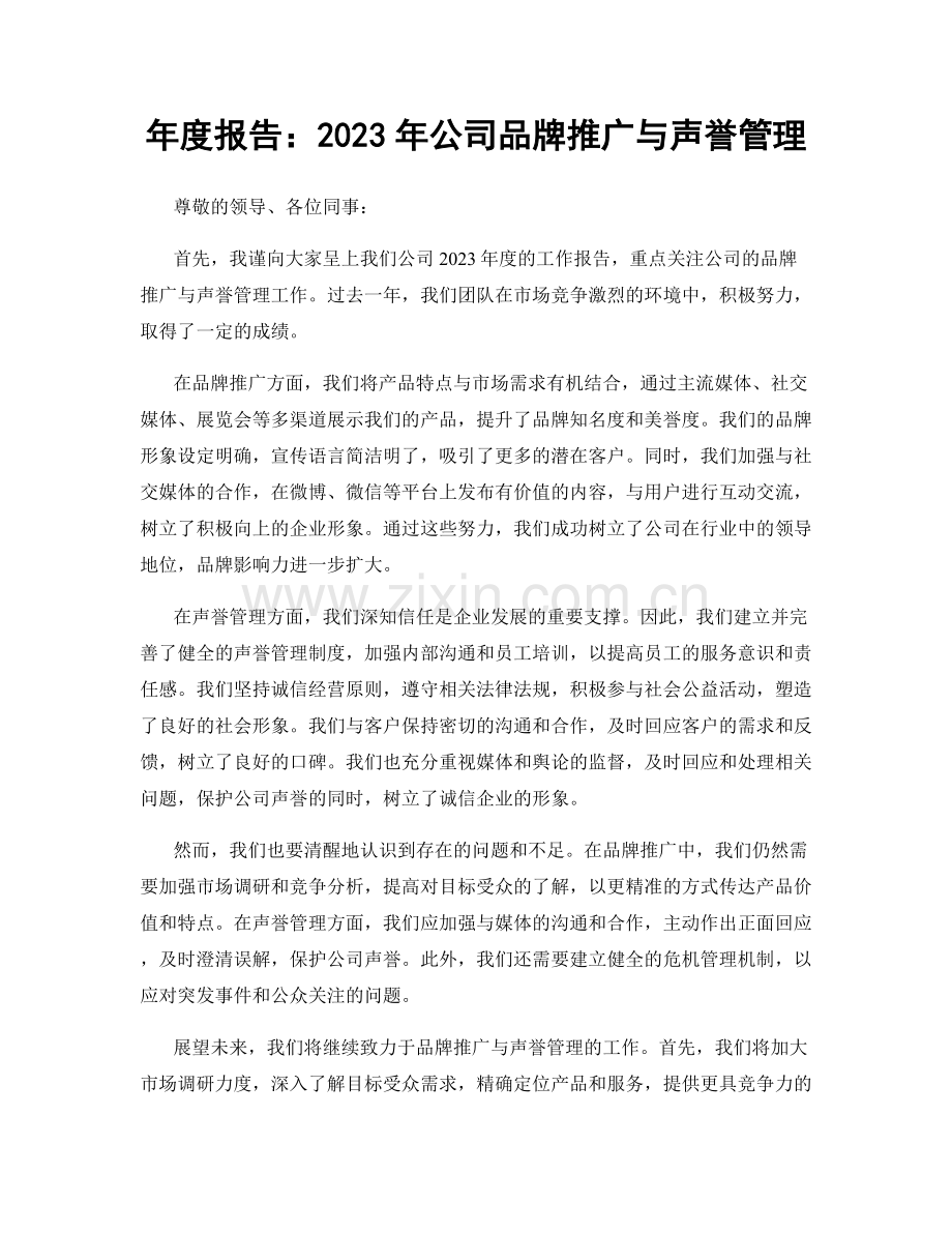 年度报告：2023年公司品牌推广与声誉管理.docx_第1页