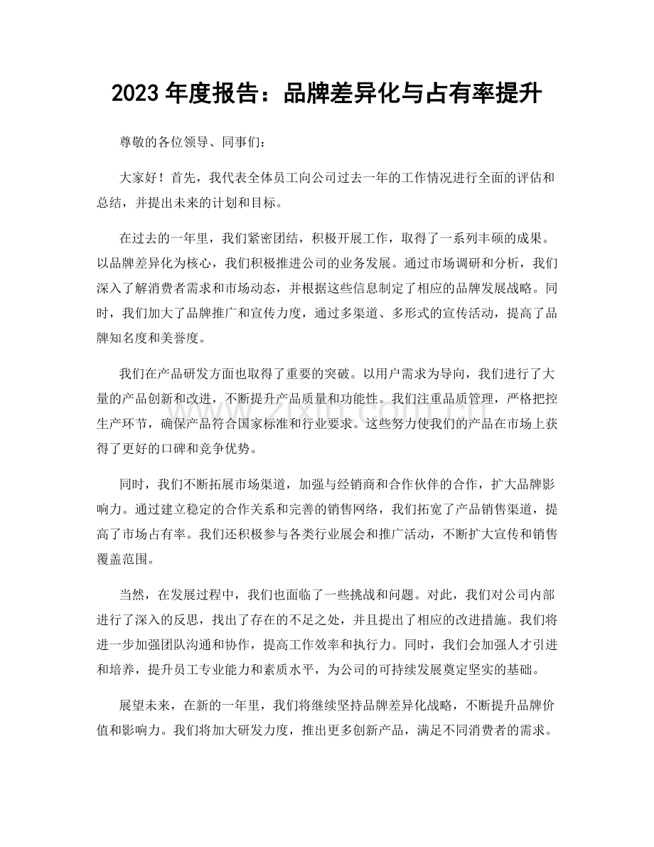 2023年度报告：品牌差异化与占有率提升.docx_第1页