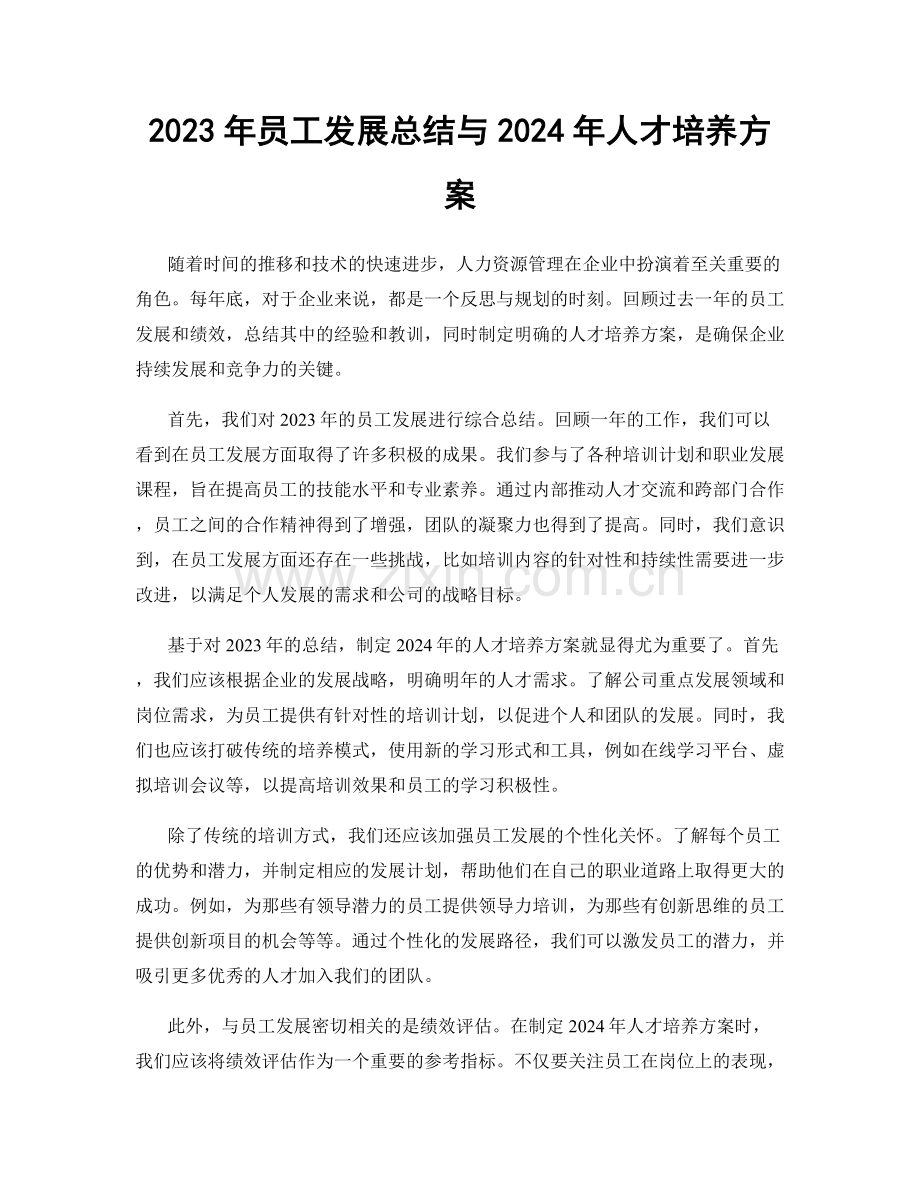 2023年员工发展总结与2024年人才培养方案.docx_第1页