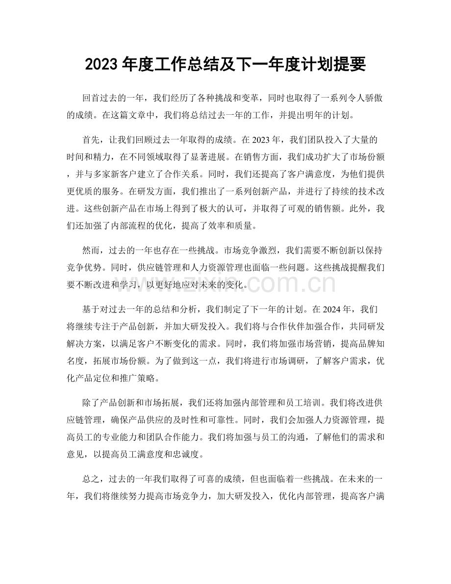 2023年度工作总结及下一年度计划提要.docx_第1页