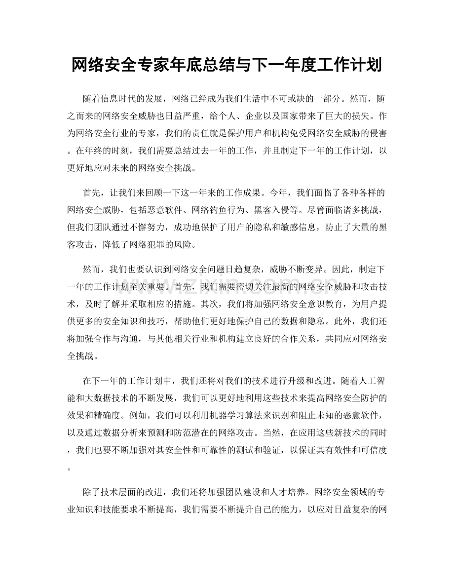 网络安全专家年底总结与下一年度工作计划.docx_第1页