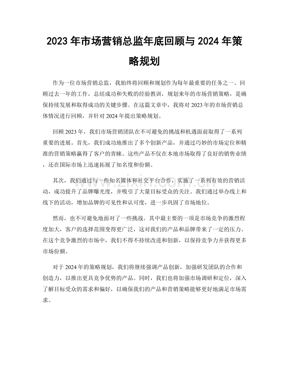 2023年市场营销总监年底回顾与2024年策略规划.docx_第1页