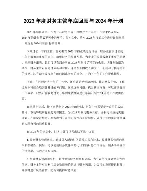 2023年度财务主管年底回顾与2024年计划.docx