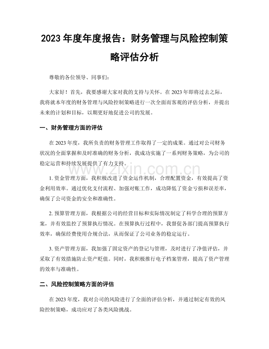 2023年度年度报告：财务管理与风险控制策略评估分析.docx_第1页