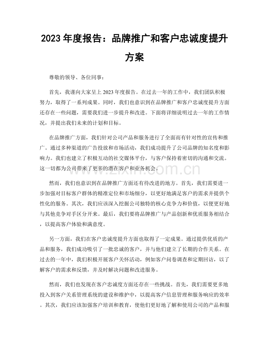 2023年度报告：品牌推广和客户忠诚度提升方案.docx_第1页