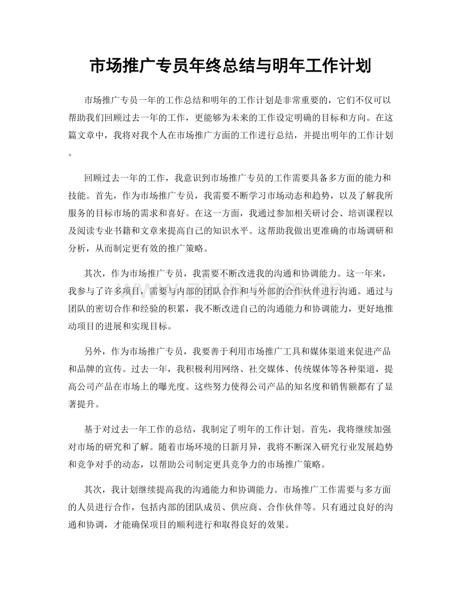 市场推广专员年终总结与明年工作计划.docx_第1页