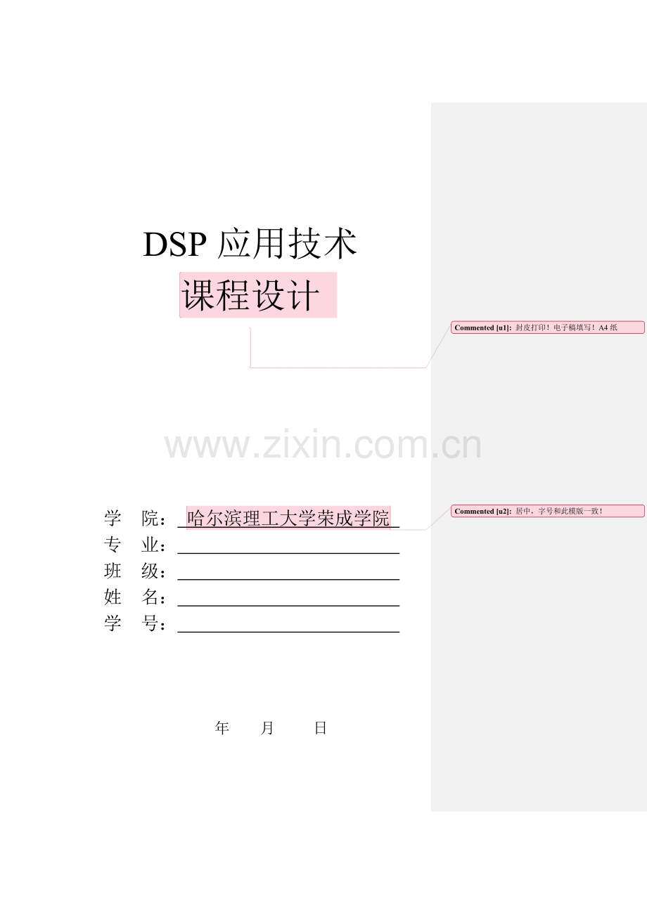 DSP应用技术课程设计报告书写规范及要求副本.doc_第1页