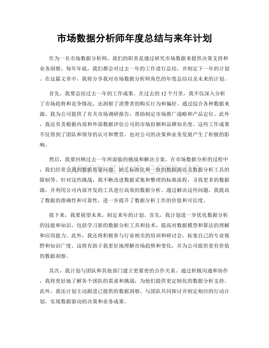 市场数据分析师年度总结与来年计划.docx_第1页