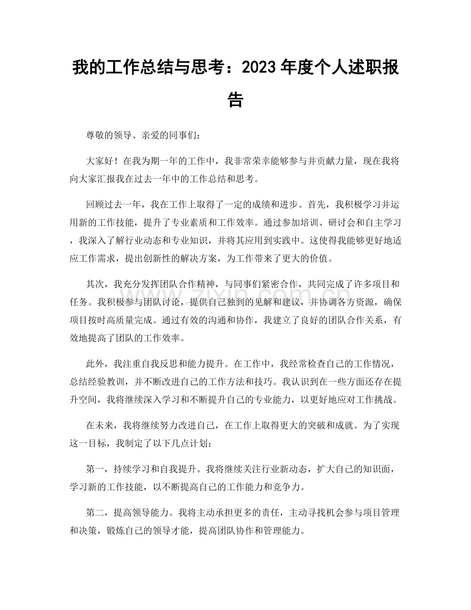 我的工作总结与思考：2023年度个人述职报告.docx_第1页